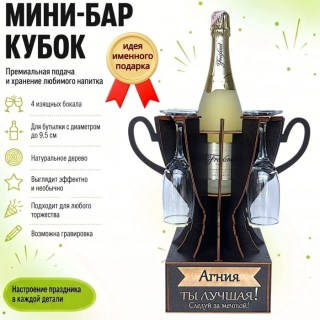 Мини‑бар‑кубок «Агния, Ты — лучшая!» с бокалами — именной подарок купить